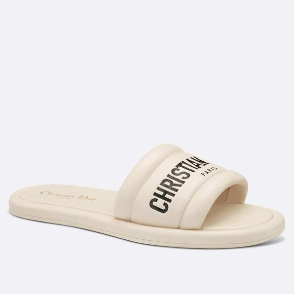 DIOR  EVERY D Signature Leather Flat Slide Mules Sandals Shoes Off White - Picture 1 of 14
